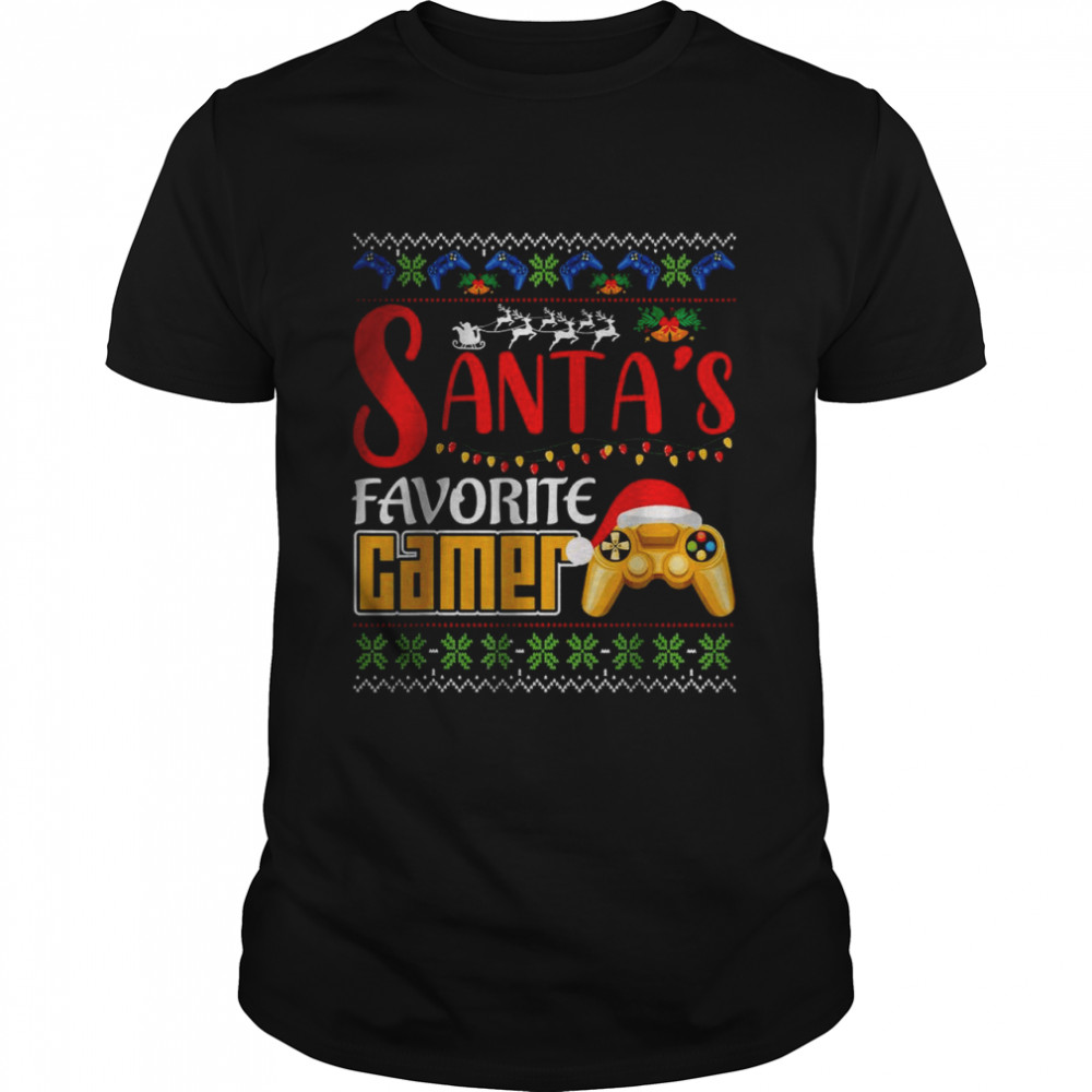 Santa’s Favorite Video Game Christmas Pajama Santa Hat Light Shirt