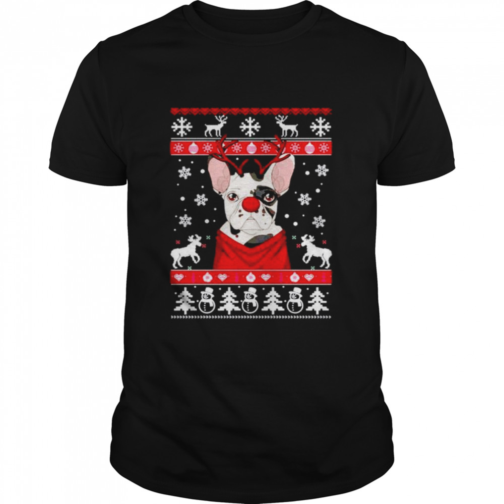 bulldog Reindeer with Antlers Christmas ugly shirt