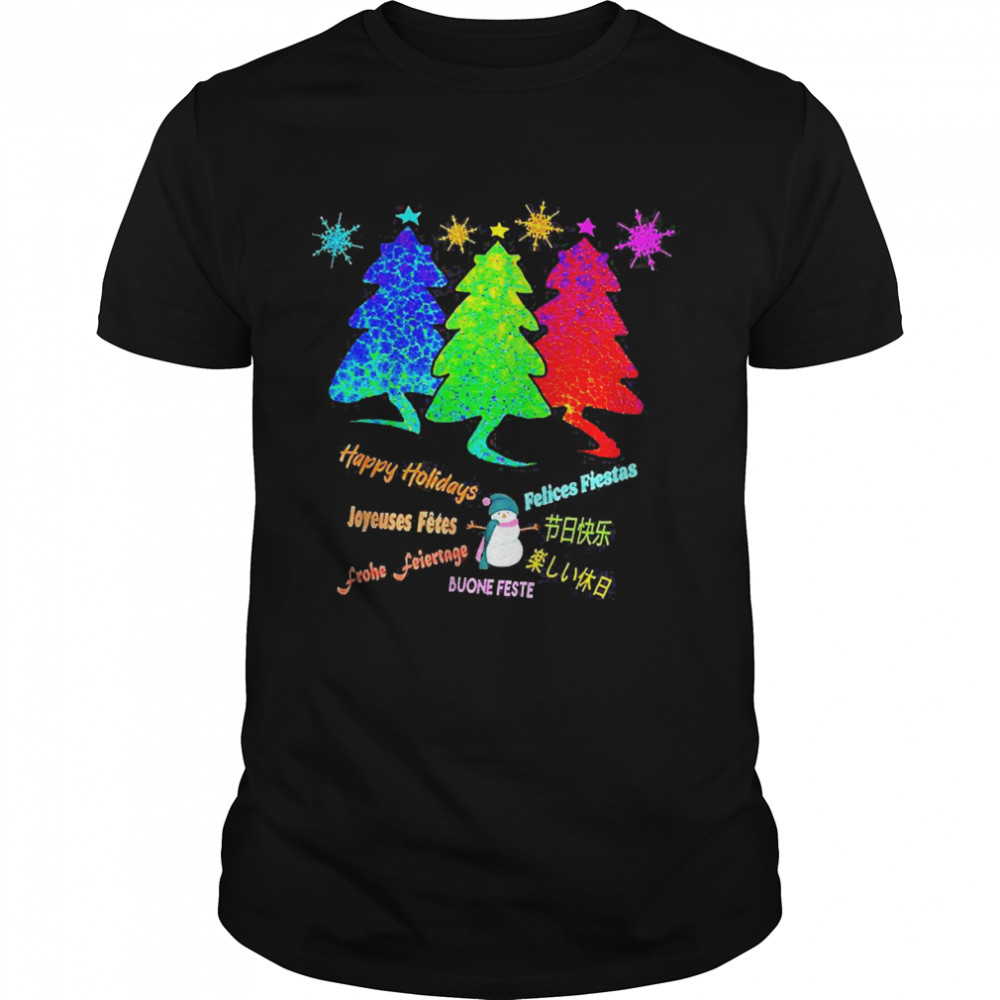 Happy Holidays Christmas Trees Pets Multiple Languages Shirt