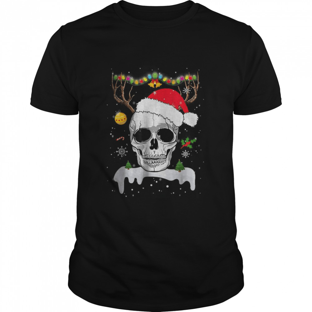 Skull Reindeer Christmas Skulls Santa Hat Reindeer T-Shirt