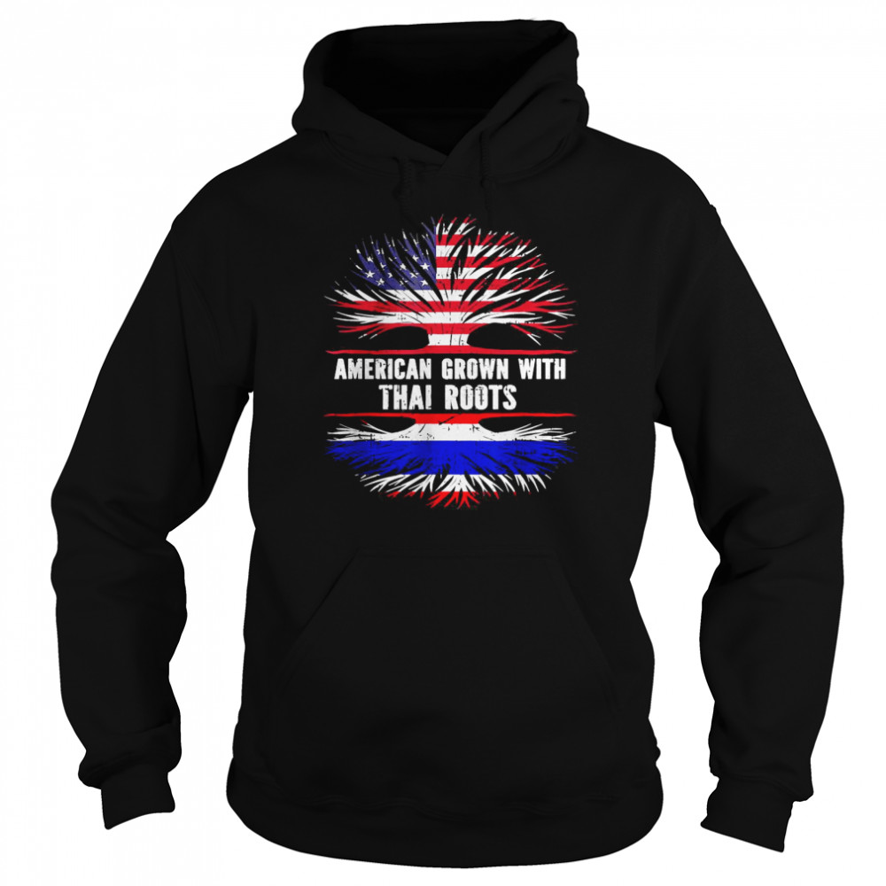 American Grown with Thai Roots USA Flag Thailand T- Unisex Hoodie