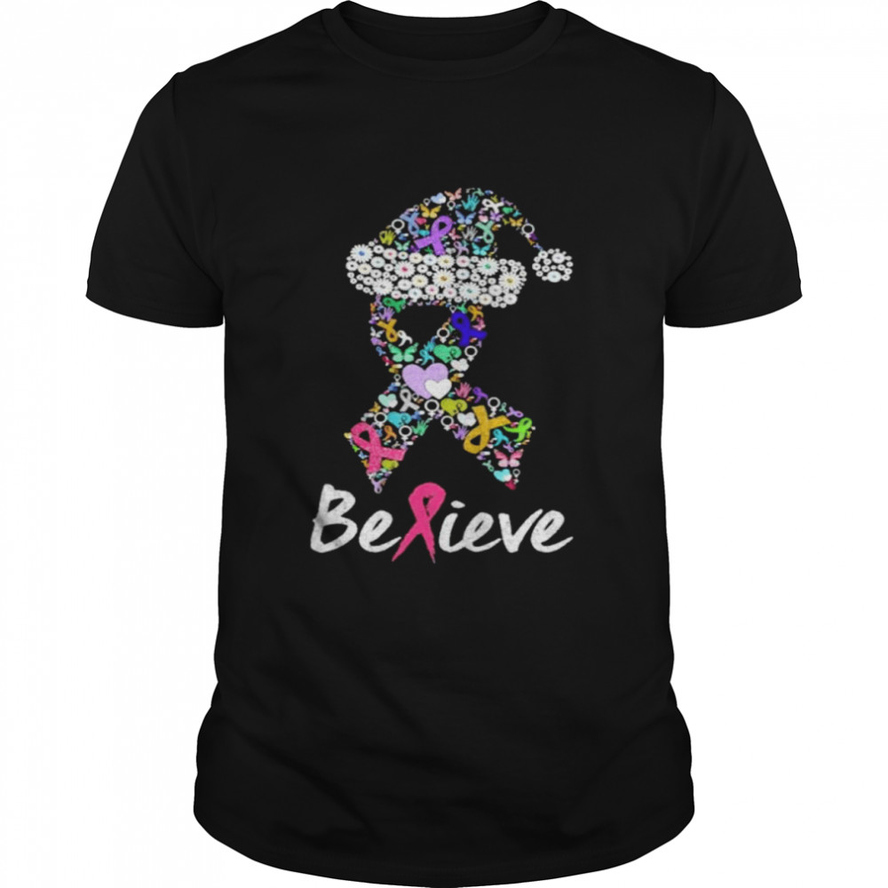 Believe All Cancer Ribbon Shape Christmas shirt