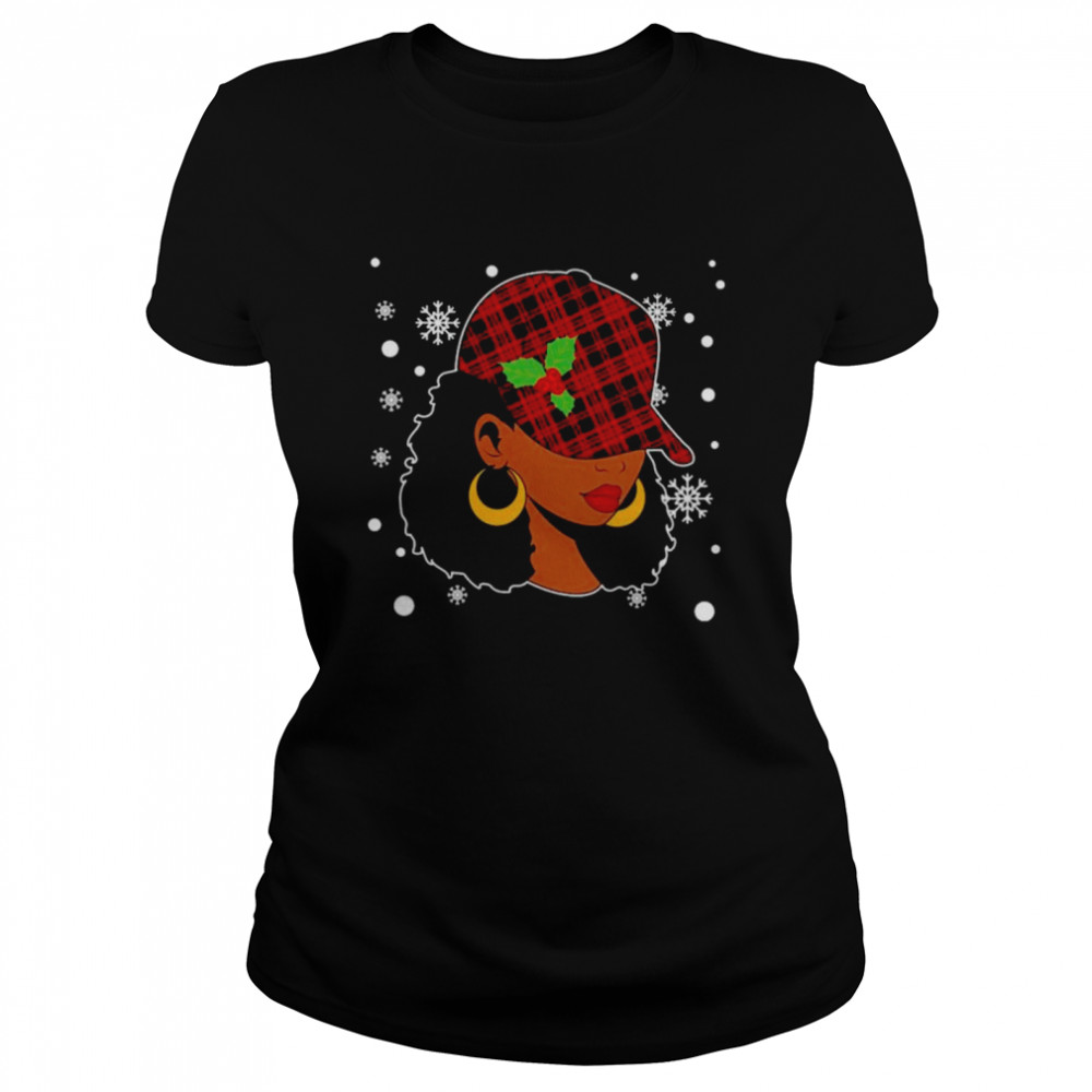 Black African American Santa Hat Red Plaid Melanin shirt Classic Women's T-shirt