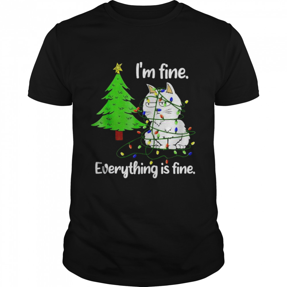 cat Christmas light I’m fine everything is fine shirt