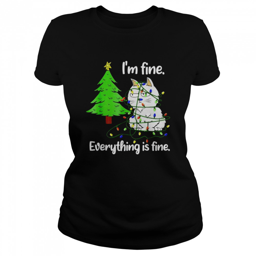 cat Christmas light I’m fine everything is fine shirt Classic Women's T-shirt