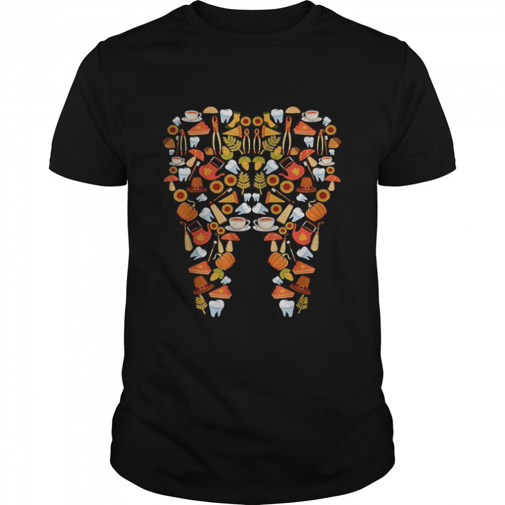 Dentist Autumn Tooth Shape Colorful Fall Dental Doctor T-Shirt