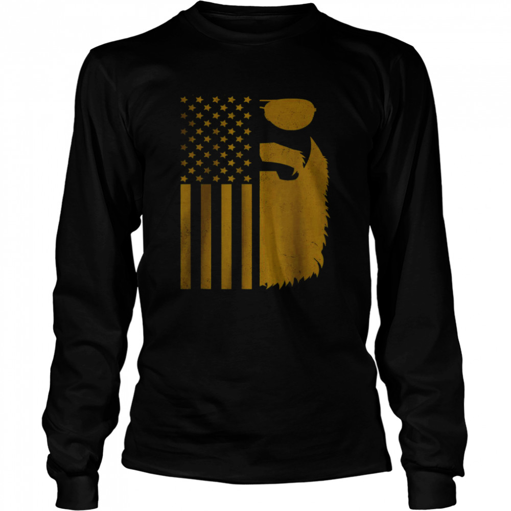 Patriotic US Flag Beard And Sunglasses For Men With Beards T- Long Sleeved T-shirt