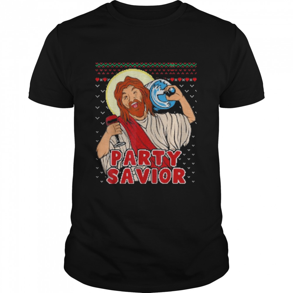 Party Savior Jesus Christ Santa Beer Ugly Christmas shirt