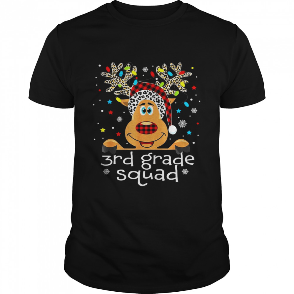 3rd Grade Squad Plaid Reindeer Santa Hat Teacher Christmas Shirt