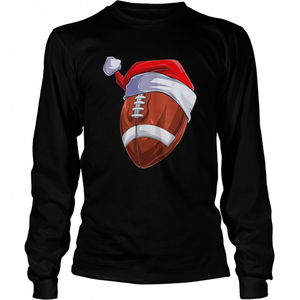 Football Christmas With Santa Hat Football Christmas Long Sleeved T-shirt