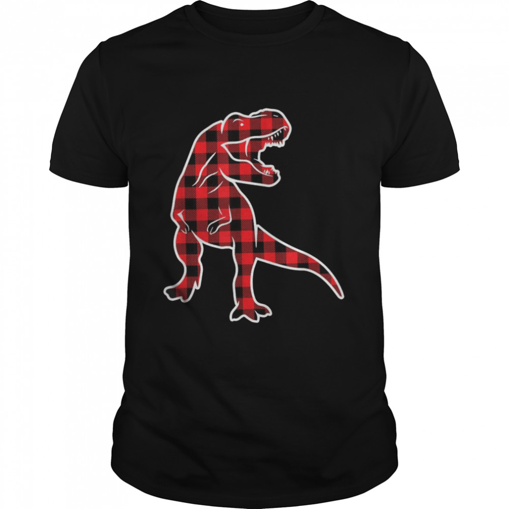 Red Plaid Buffalo T Rex Christmas Dinosaur Pajamas Boys Shirt