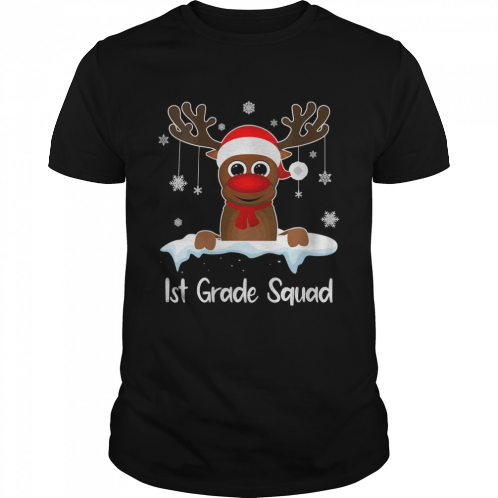 1st Grade Squad Xmas Reindeer Santa Hat Christmas party Shirt