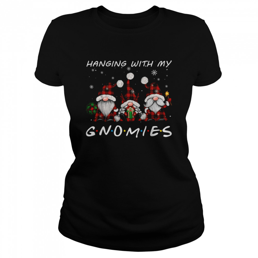 Hanging With Gnomies Gnome Christmas Xmas Buffalo Plaid Red Classic Women's T-shirt