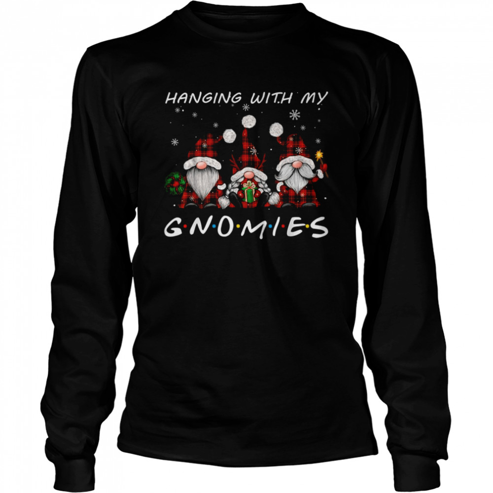 Hanging With Gnomies Gnome Christmas Xmas Buffalo Plaid Red Long Sleeved T-shirt