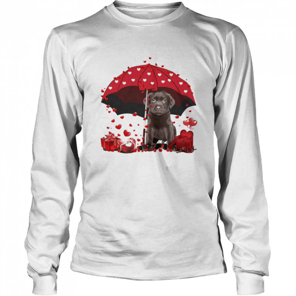 Loving Red Umbrella Chocolate Labrador Christmas Sweater Long Sleeved T-shirt