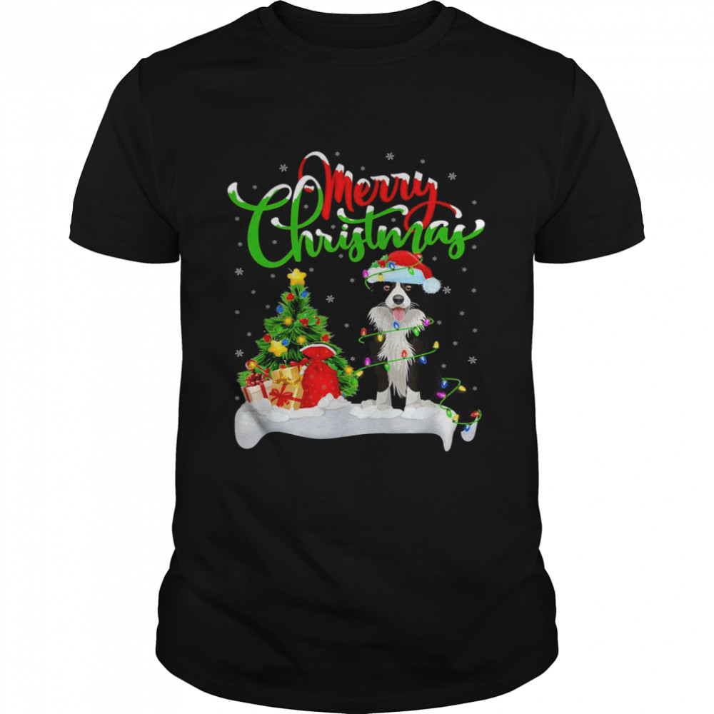 Border Collie Dog Lighting Merry Christmas Puppy Xmas Shirt