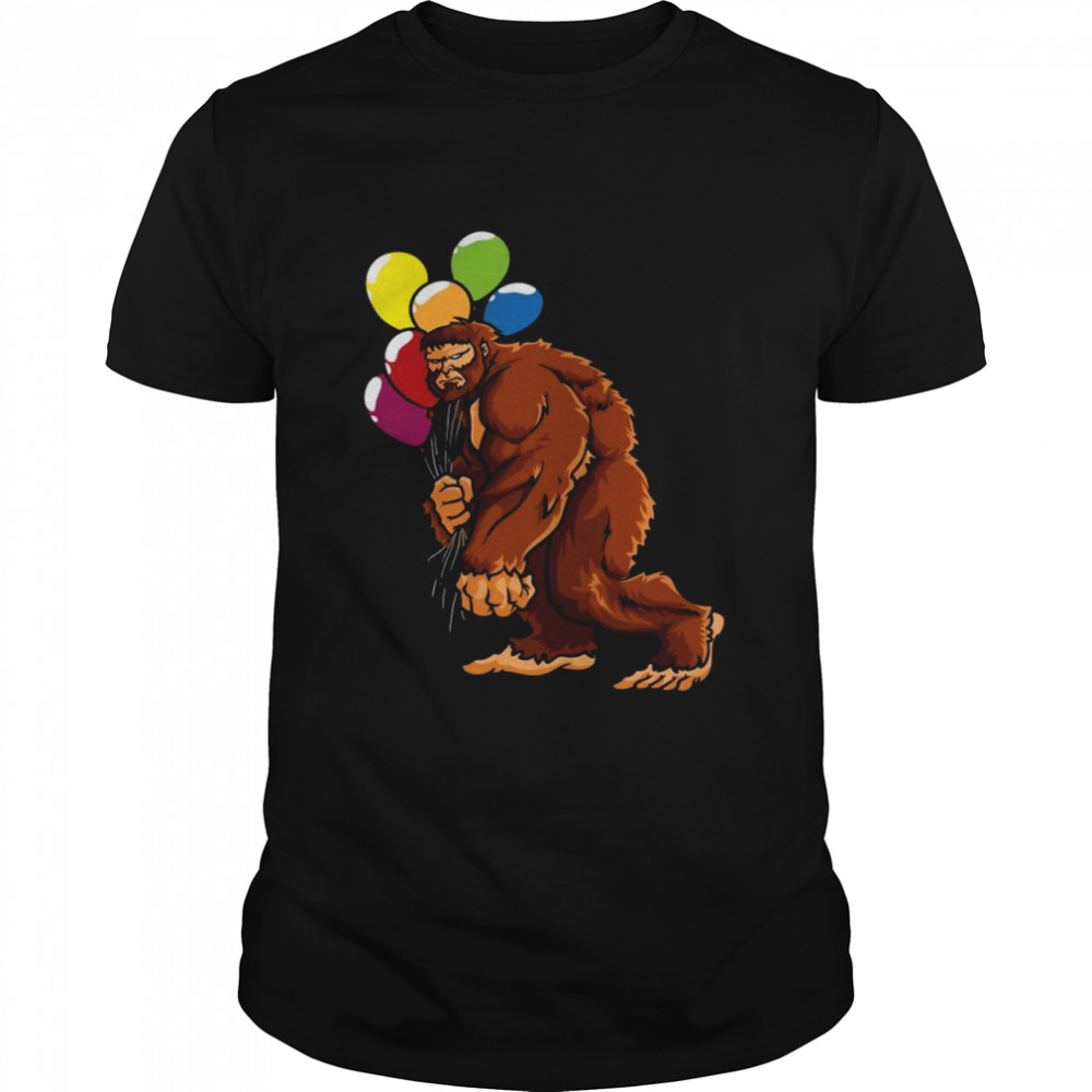 Bigfoot With Balloons Sausquach Birthday Party Monster Shirt