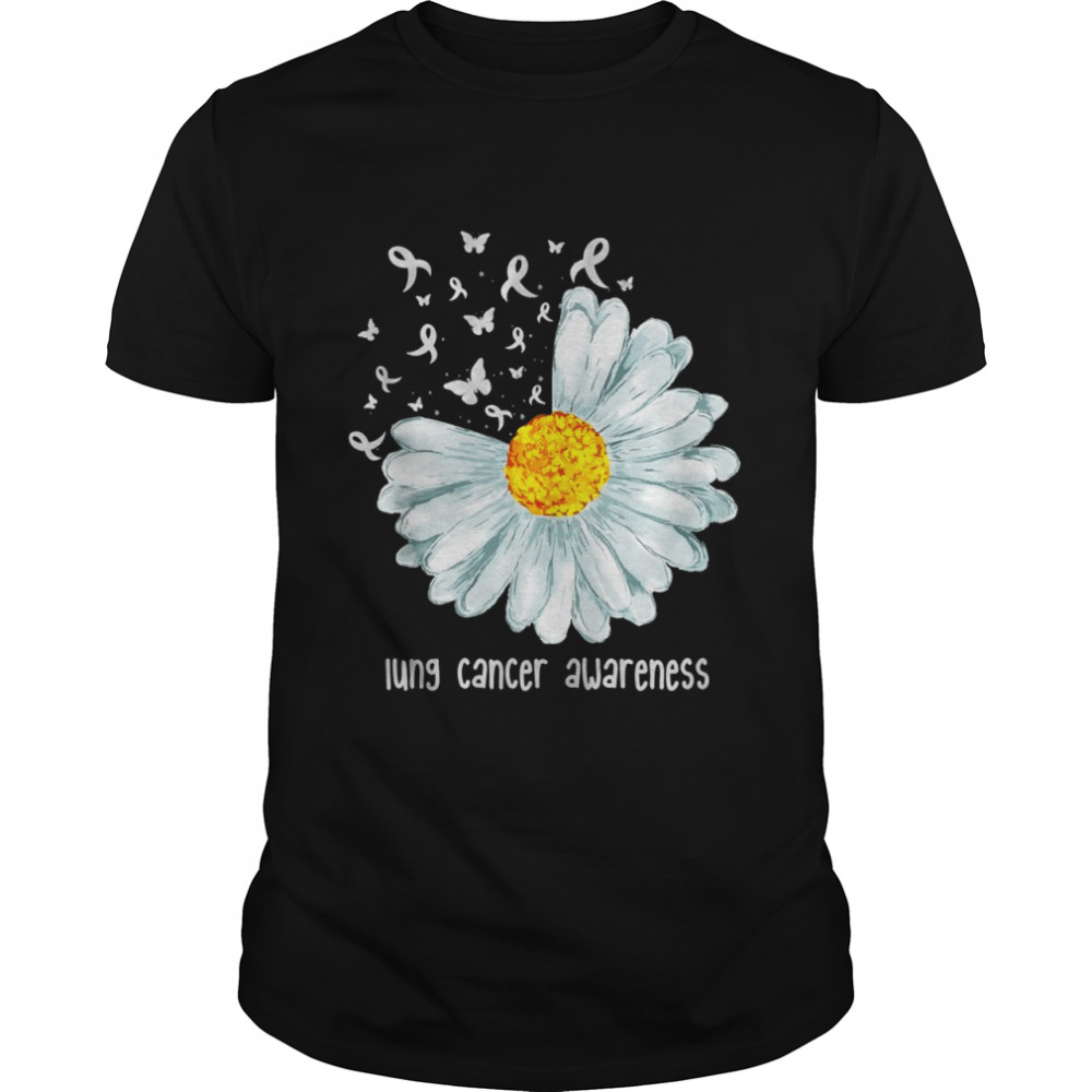 Daisy Butterfly White Ribbon Lung Cancer Awareness Shirt