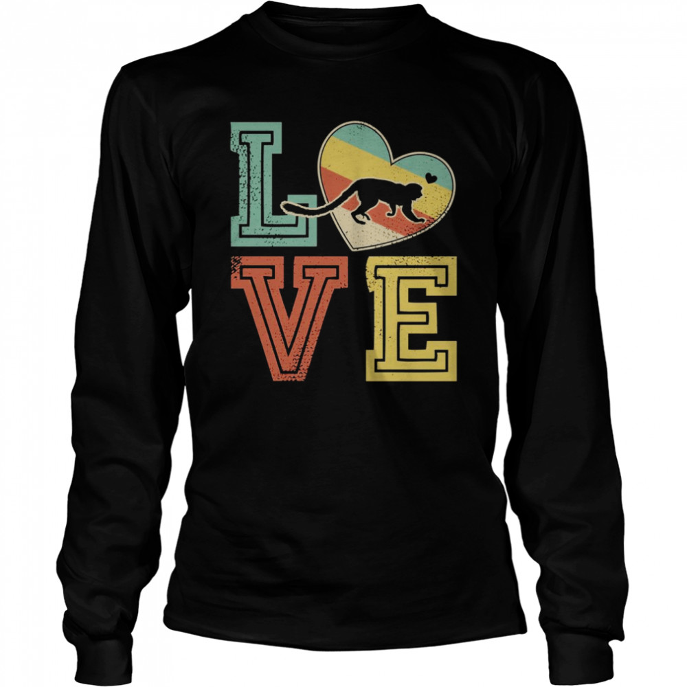 Vintage Retro Love Monkey Animals Couple Valentines  Long Sleeved T-shirt