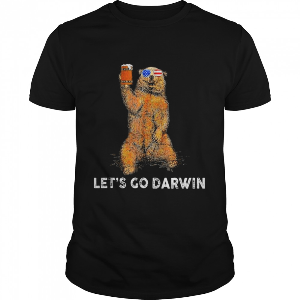 Lets Go Darwin Bear Drinking Beer USA Flag Vintage shirt