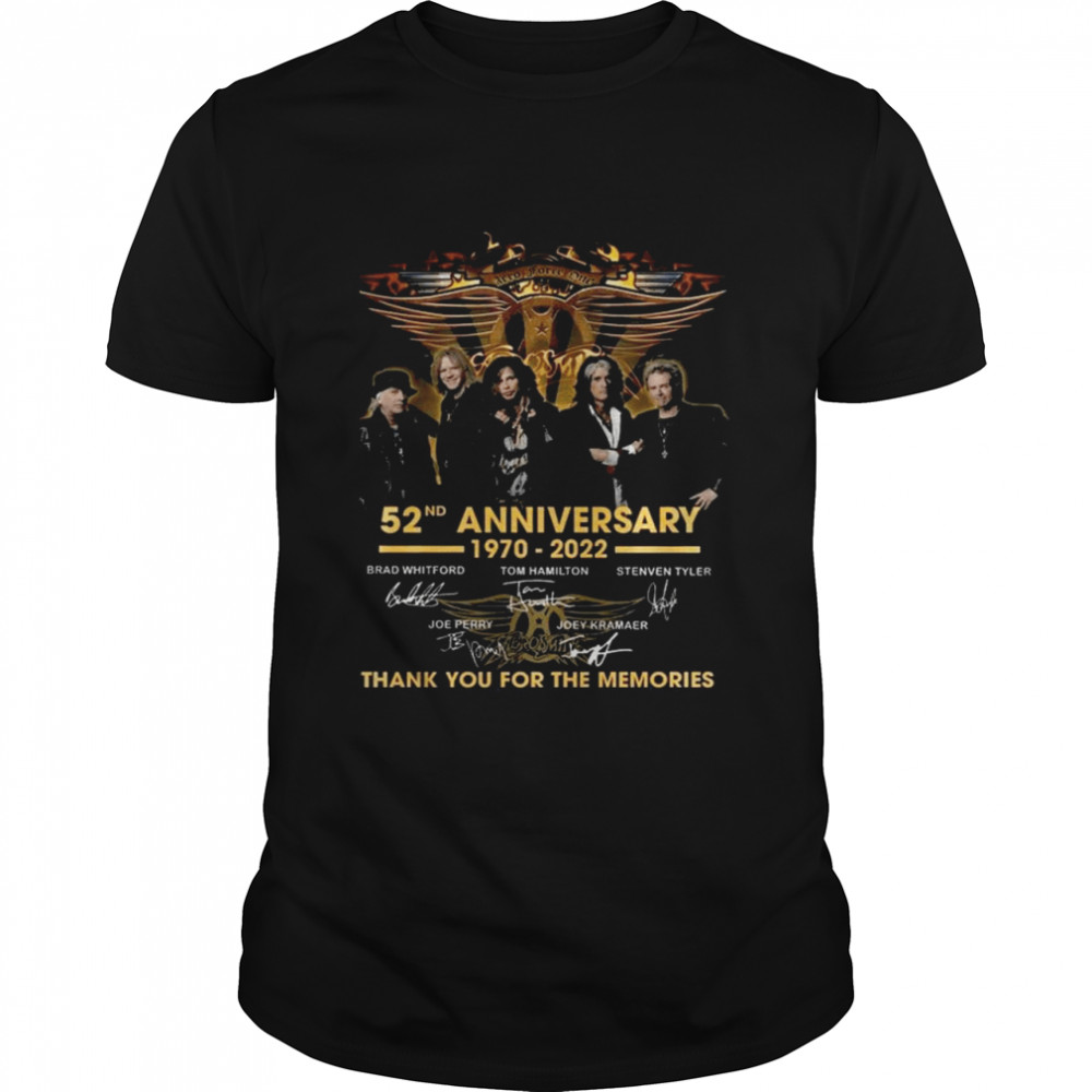 Aerosmith 52nd anniversary 1970 2022 signatures thank you for the memories shirt