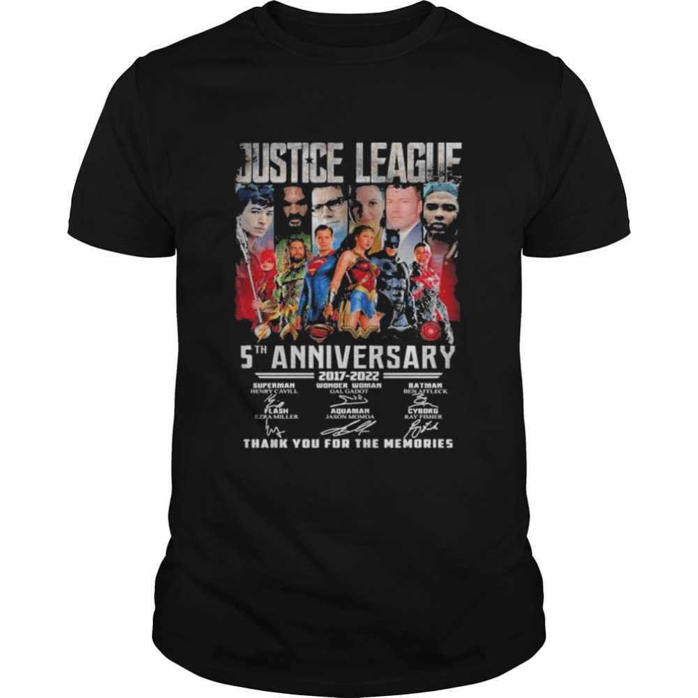 Justice League DC 5th Anniversary 2017 2022 thank you for the memories signatures shirt