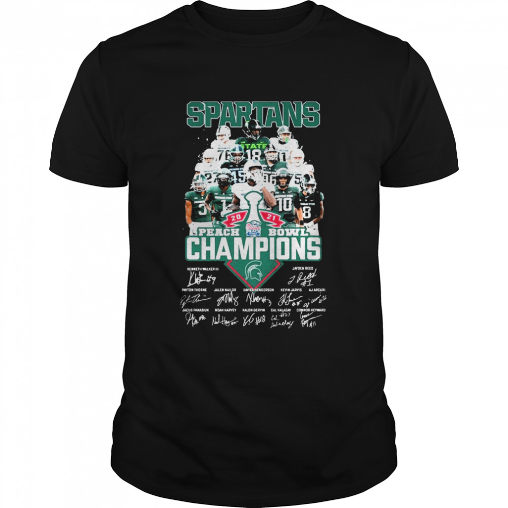 Michigan State Spartans 2021 Peach Bowl Champions Team Player Signature Thank Fans Shirt