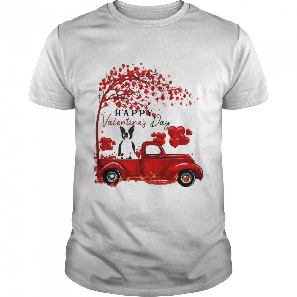 Labrador Driving Truck Happy Valentine”s Day Black Boston Terrier Shirt