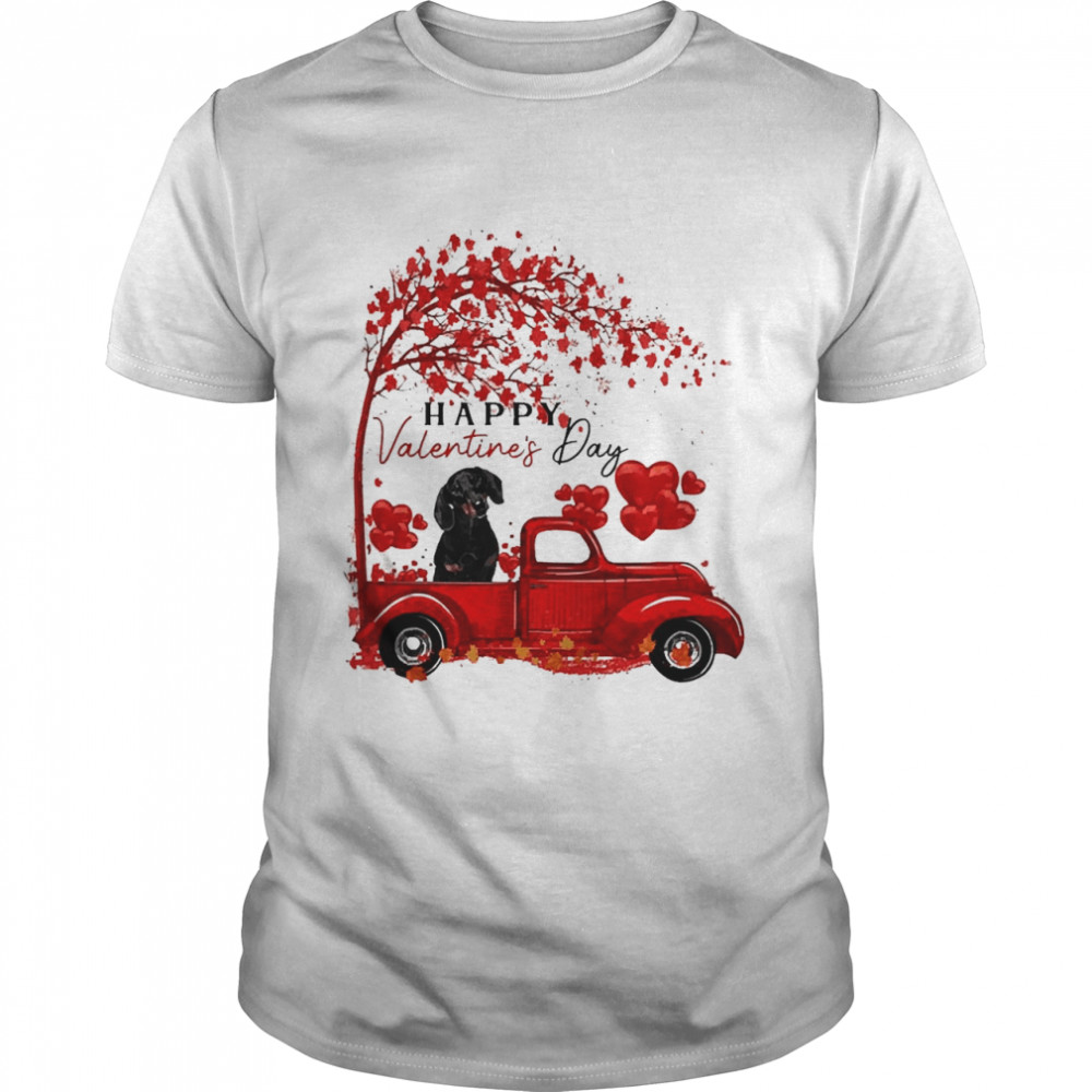 Labrador Driving Truck Happy Valentine”s Day Black Dachshund Shirt