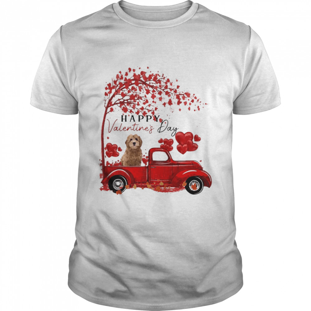 Labrador Driving Truck Happy Valentine”s Day Red Goldendoodle Shirt