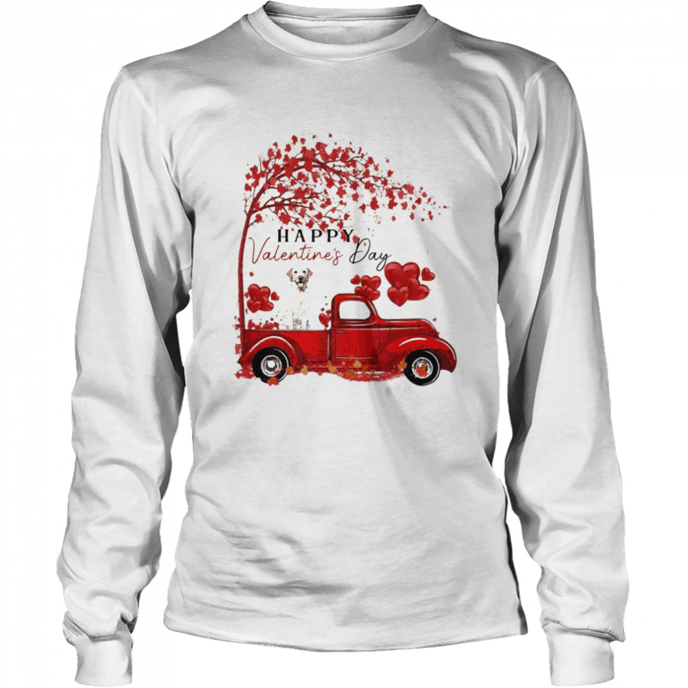 Labrador Driving Truck Happy Valentine”s Day Yellow Labrador  Long Sleeved T-shirt