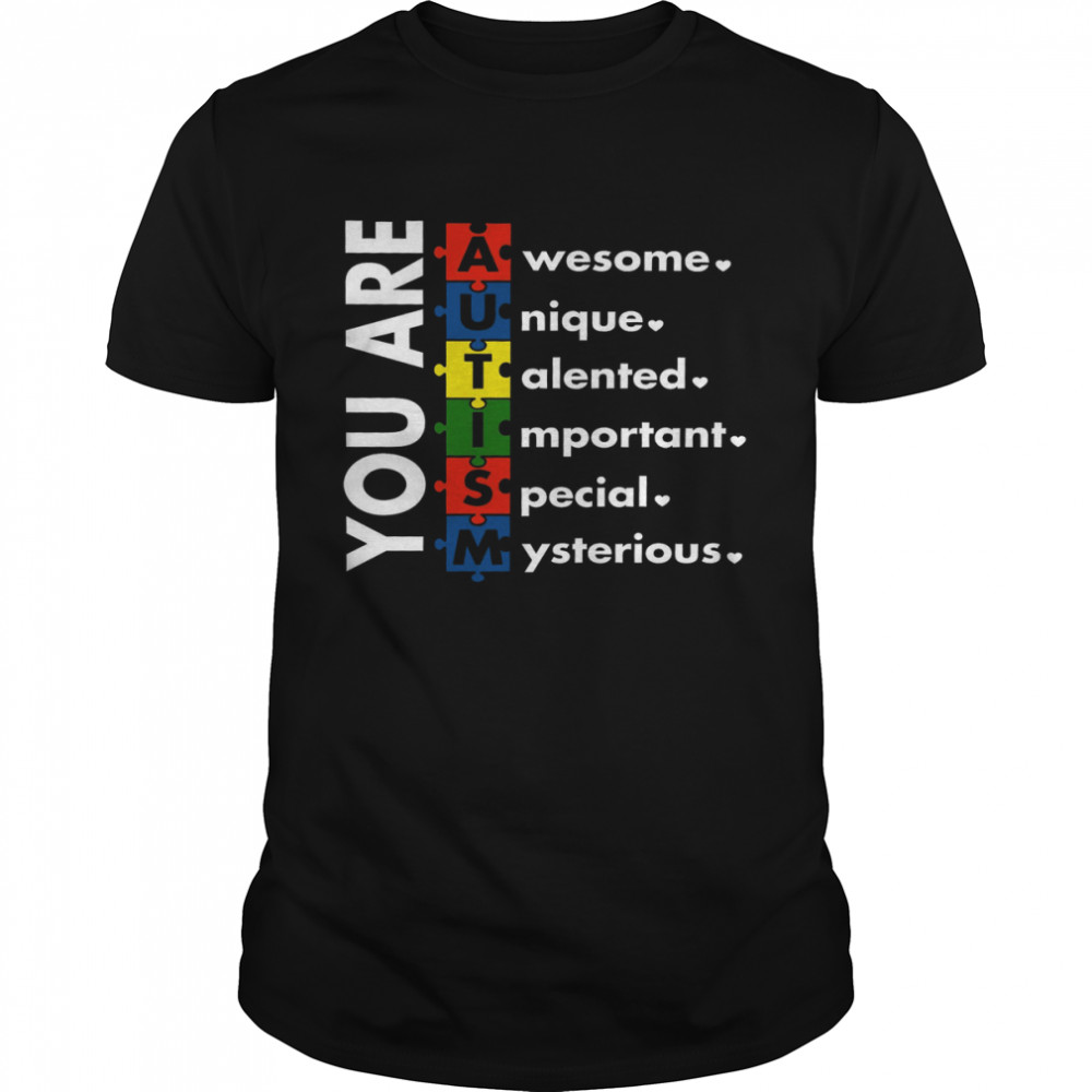 You Are Autism Awesome Unique Talented Important Special Mysterious Shirt