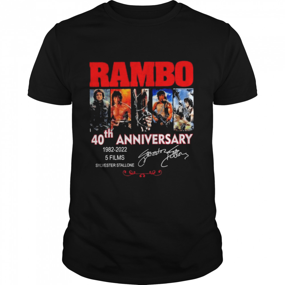 Rambo 40th anniversary 1982 2022 5 Films sylvester Stallone signatures shirt