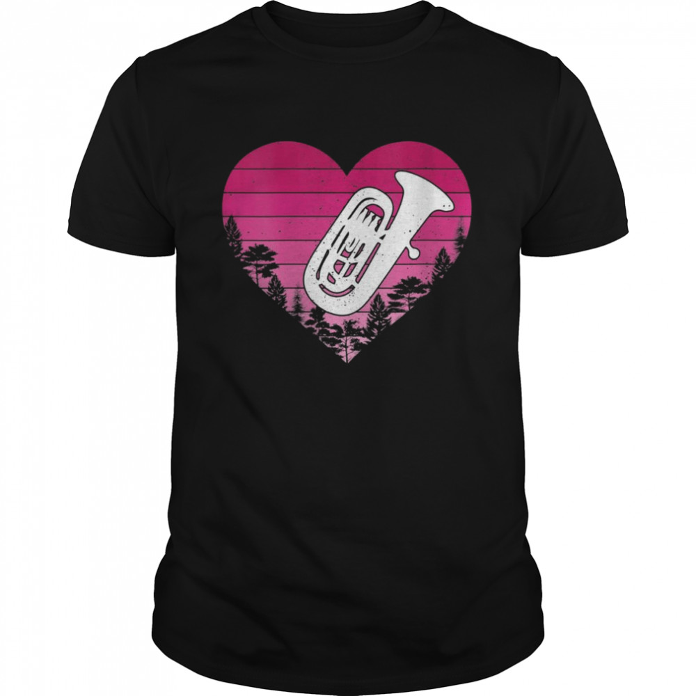 Tuba Music Retro Vintage Heart Tuba Valentines Day Shirt
