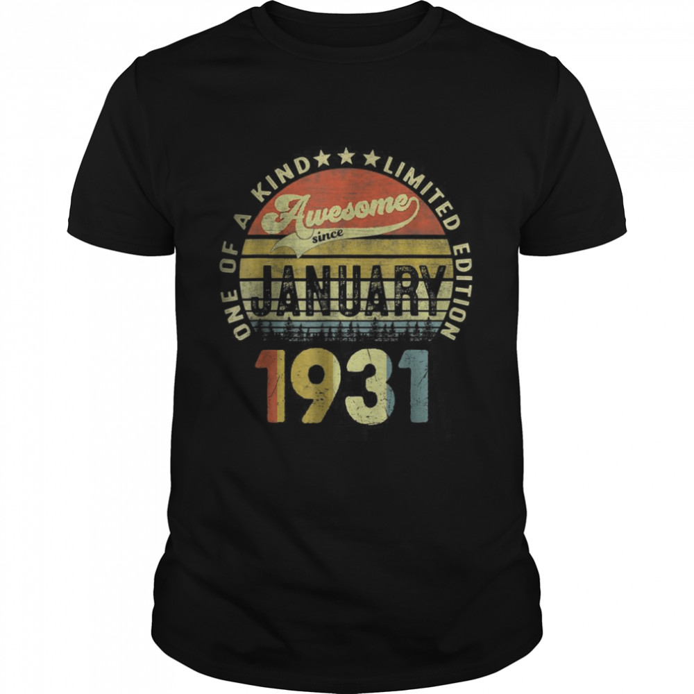 91 Years Old Gifts Awesome Since January 1931 91st Birthday T-Shirt