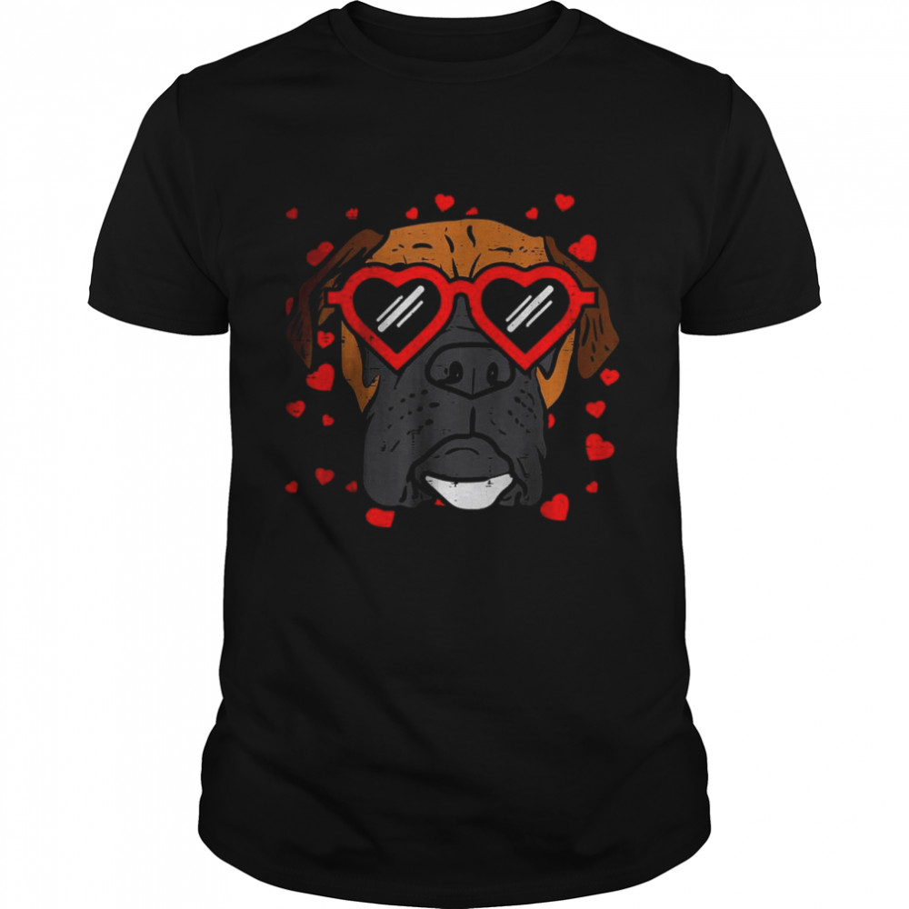 Heart Glasses Boxer Face Cute Valentines Day Dog Lover Gifts T-Shirt