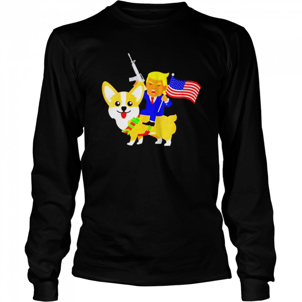 Trump Corgi Gun American 2024 Election Donald Dog Mom shirt Long Sleeved T-shirt