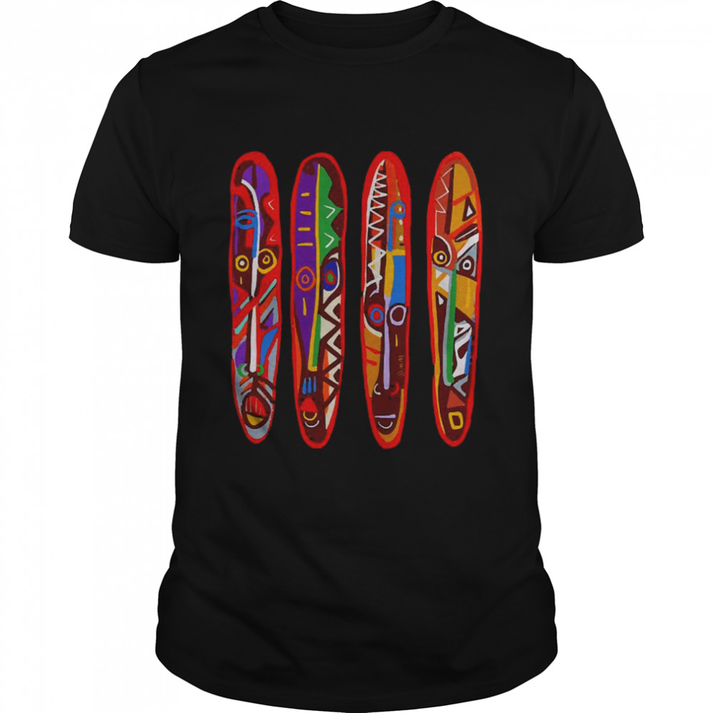 Folk Outsider Art Abstract African Tribal Mask Graphic Shirt