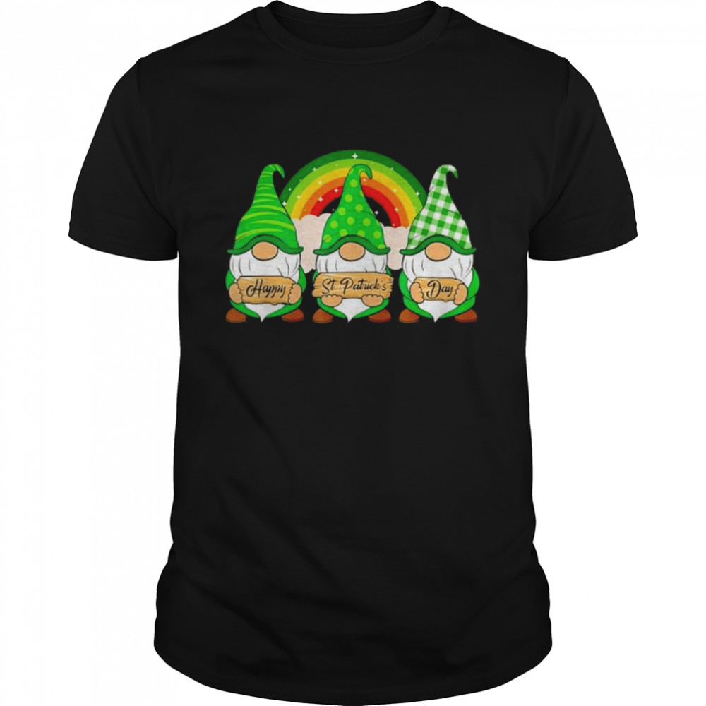 Lucky Rainbow Gnomes Holding Shamrock Happy St Patricks Day shirt