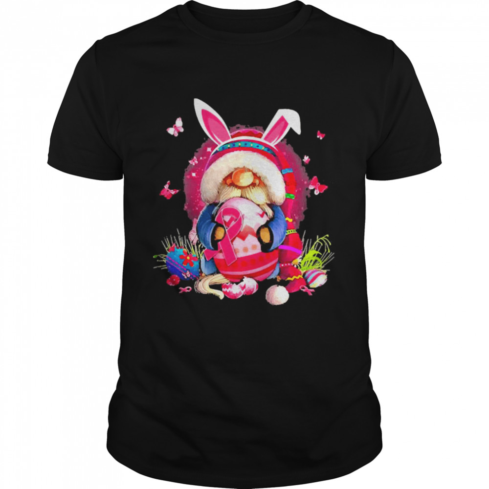 Gnome Hug Breast Cancer And Eggs Happy Easter Day Shirt