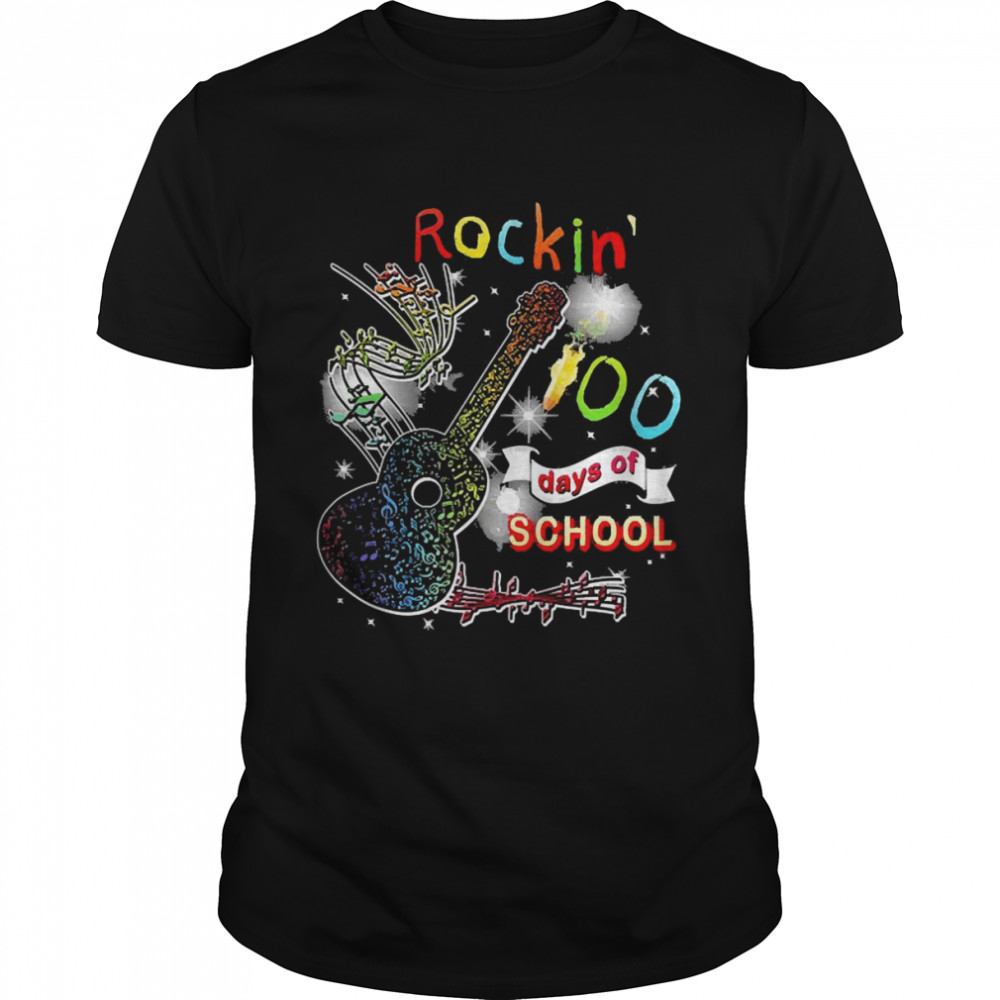 Rockin’ 100 Days Of School Guitar Student Music Teacher Shirt