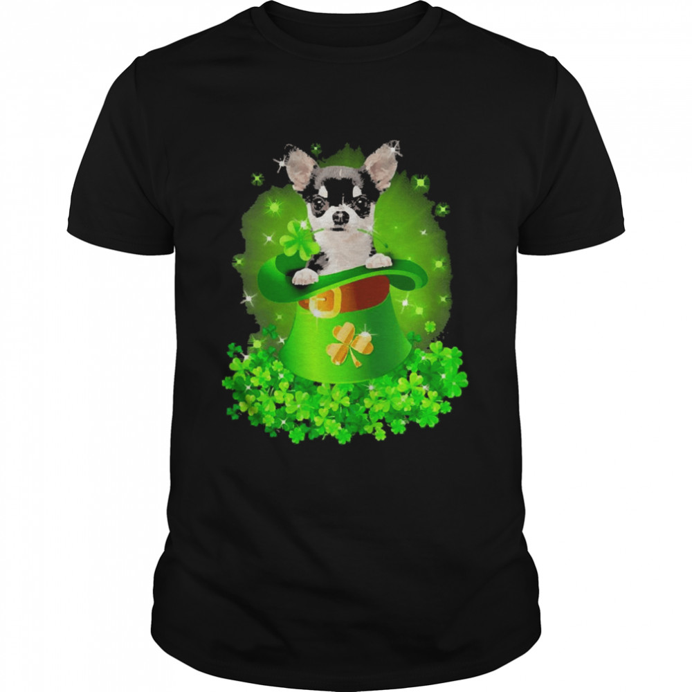 St. Patricks Day Shamrock Lucky Hat Black Chihuahua Dogs Shirt