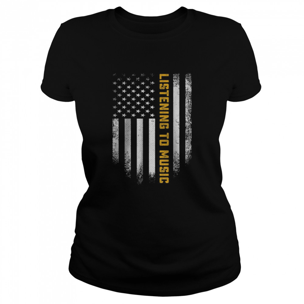 Vintage USA American Flag Listening To Music Musicial T- Classic Women's T-shirt