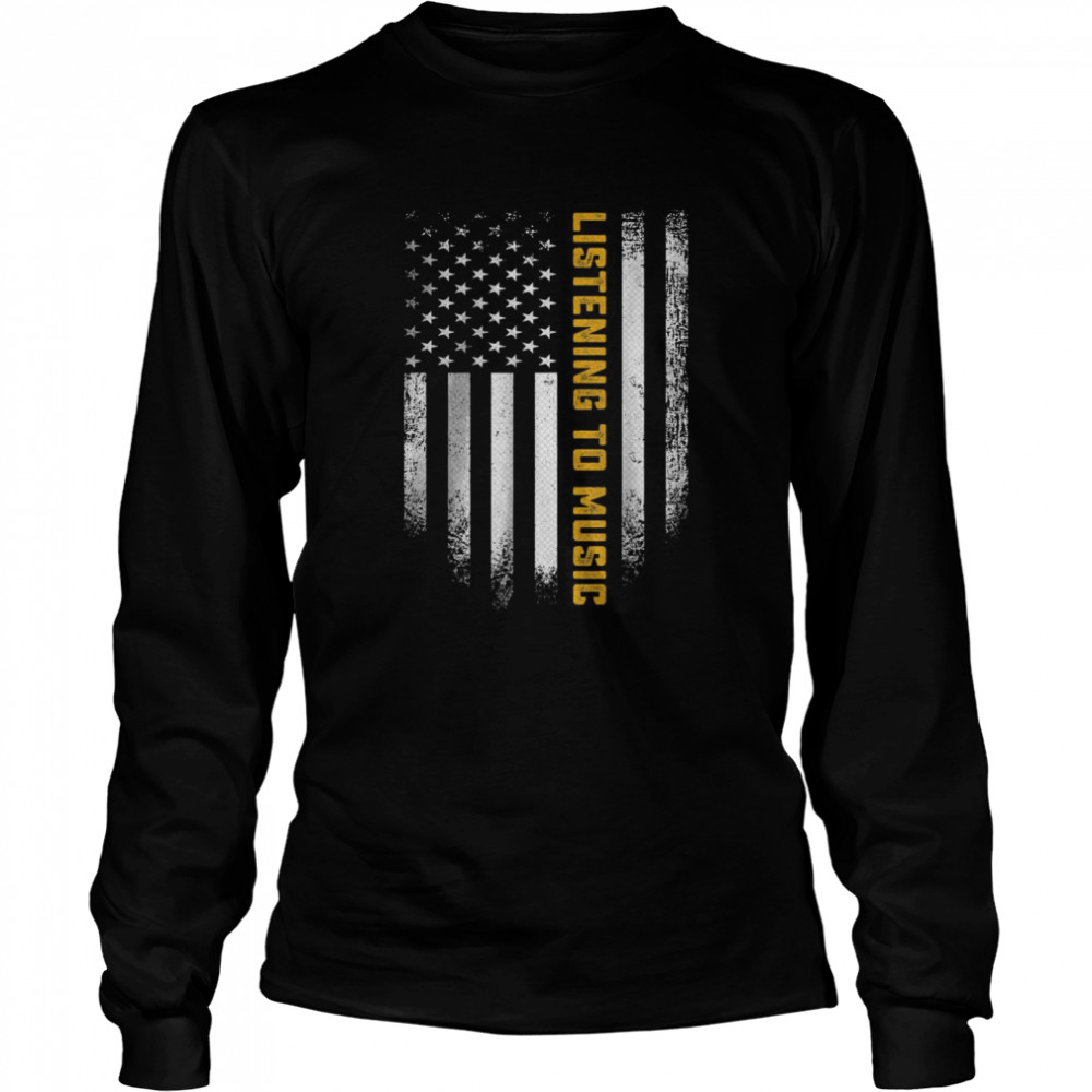 Vintage USA American Flag Listening To Music Musicial T- Long Sleeved T-shirt