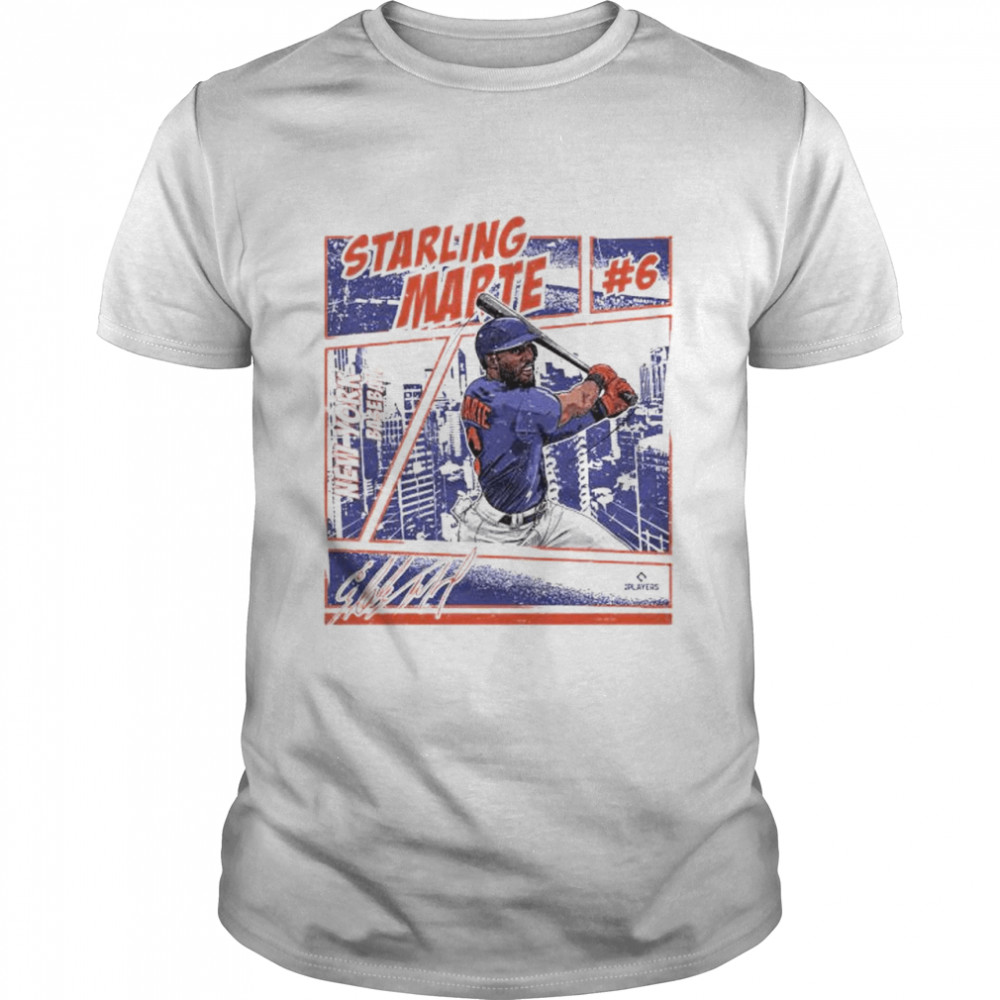 New York Mets Starling Marte comic signature shirt