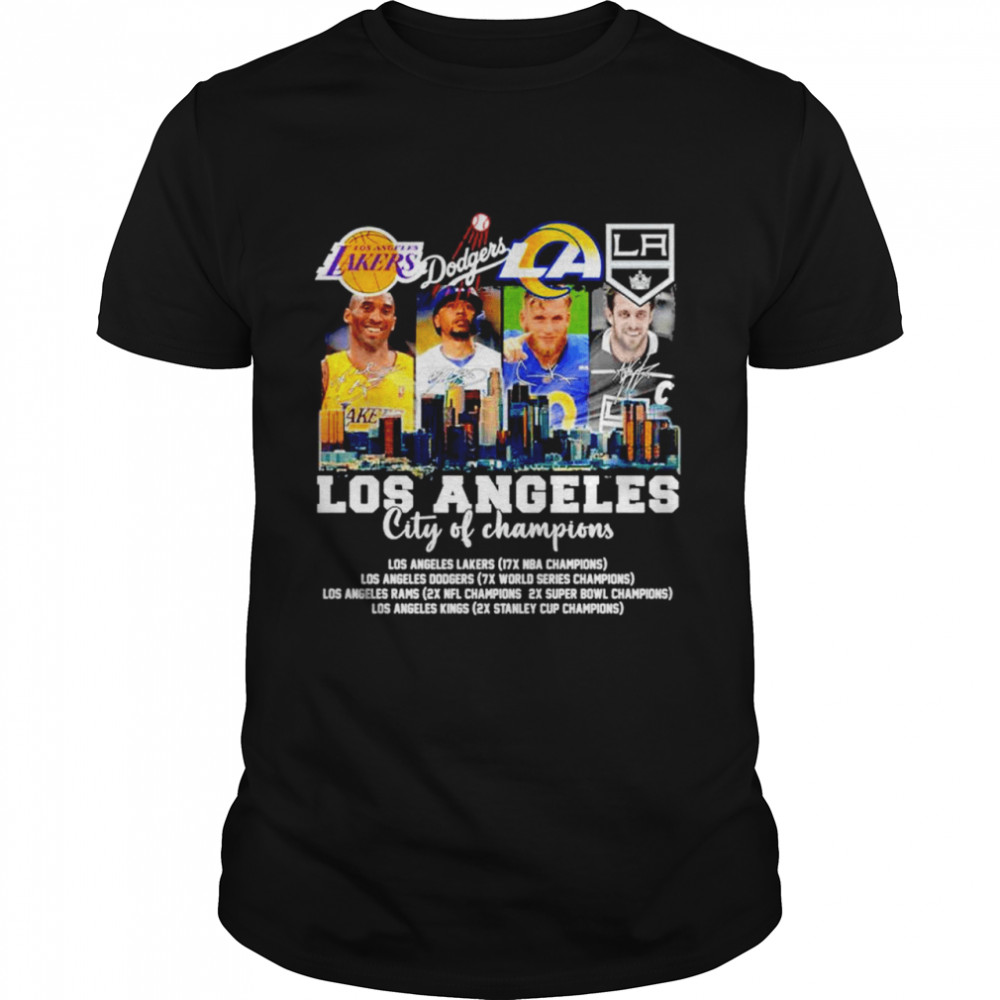 LOS ANGELES Los Angeles Lakers Los Angeles Dodgers Los Angeles Rams And Los Angeles Kings Signatures  Classic Men's T-shirt