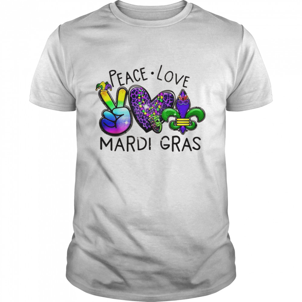 Peace Sign Heart Fleur De Lys Hippie Peace Love Mardi Gras  Classic Men's T-shirt