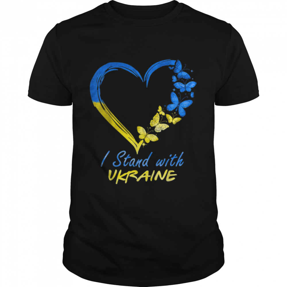 I Stand With Ukraine Shirt Butterfly Heart Ukraine Flag T-Shirt B09TPMSVX3