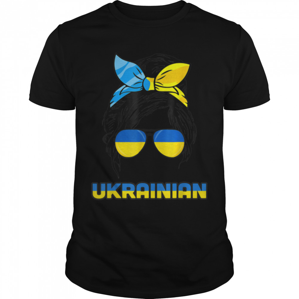 Messy Bun Hair Ukraine Ukrainian Flag Girl Support Ukraine T-Shirt B09TPGJ5BP