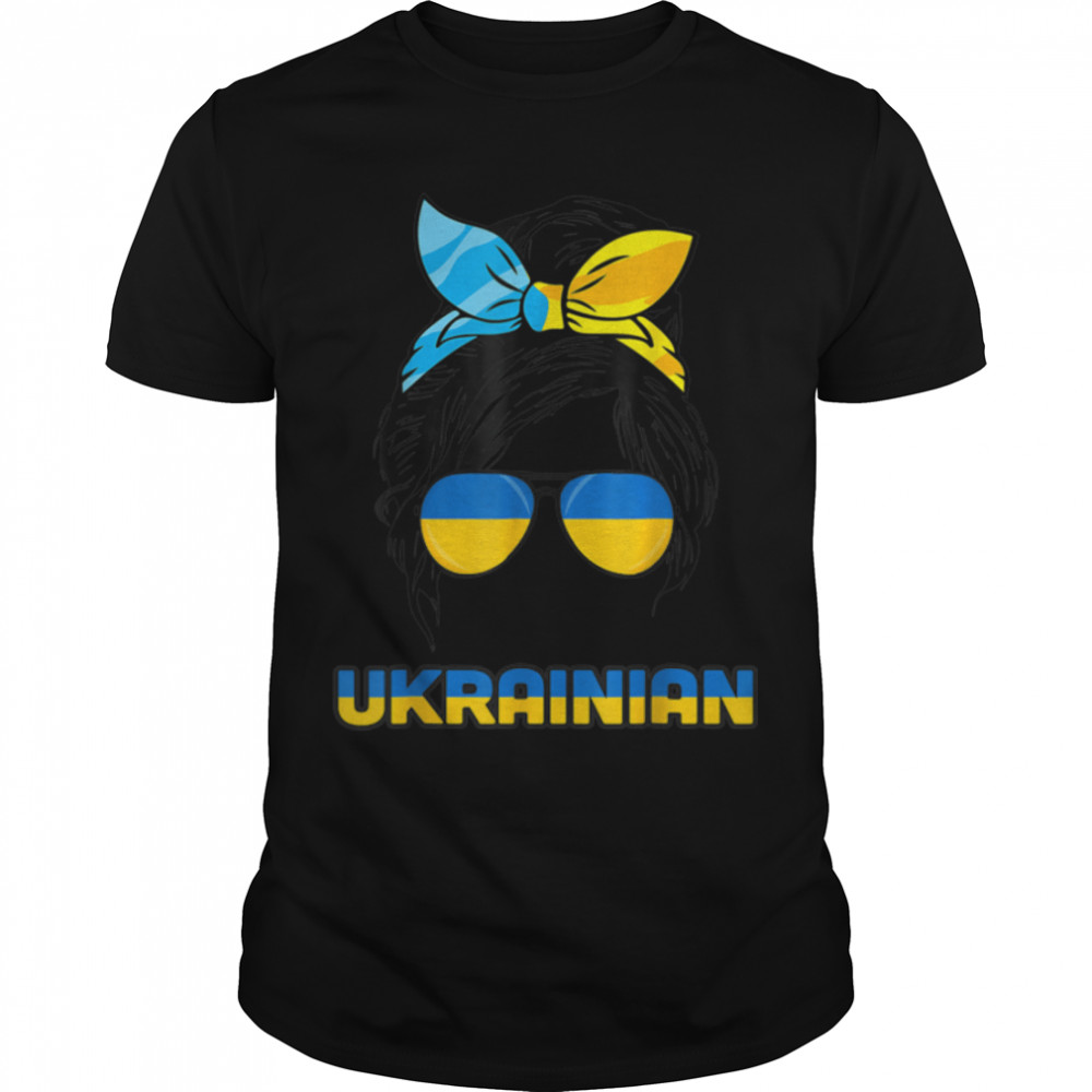 Messy Bun Hair Ukraine Ukrainian Flag Girl Support Ukraine T-Shirt B09TPMMNZJ